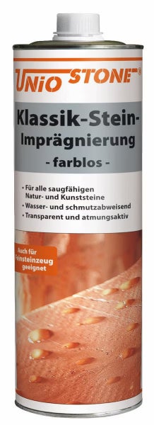 UNIO STONE Klassik Stein-Imprägnierung für Naturstein und Kunststein, wasserabweisend in einer Metalldose.