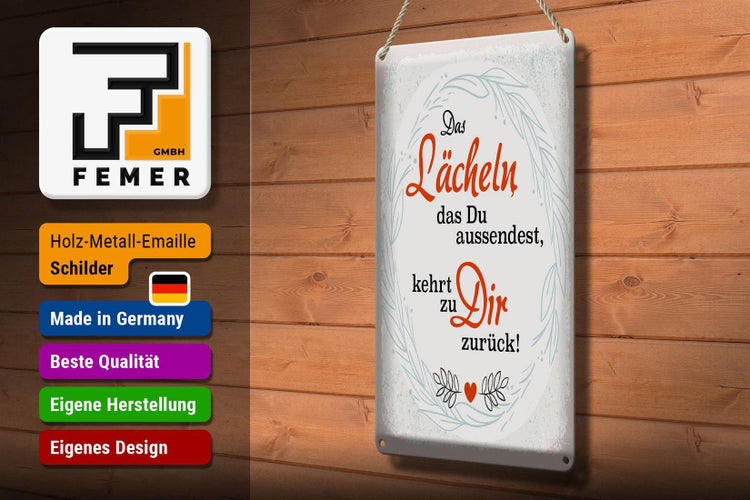 Blechschild Spruch Lächeln kommt zu DIR zurück 20x30cm