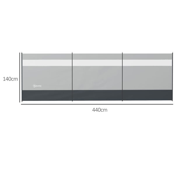 Outsunny Windschutz faltbar Camping Sichtschutz mit Lichtquellenfenster Heringen Seilen Windfang Zaun Strandwindschutz Strandschutz für Camping Garten, Strand, Terrasse 440 x 140 cm Grau