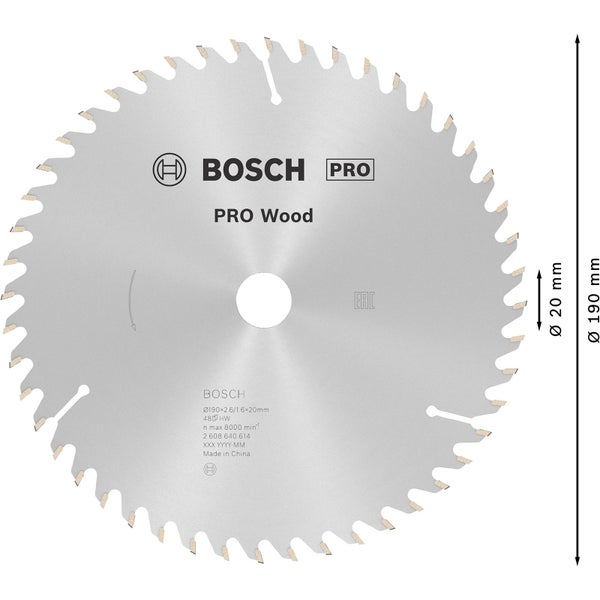 Bosch PRO Wood Kreissägeblatt 190 x 2,6 x 20 mm - 2608640614