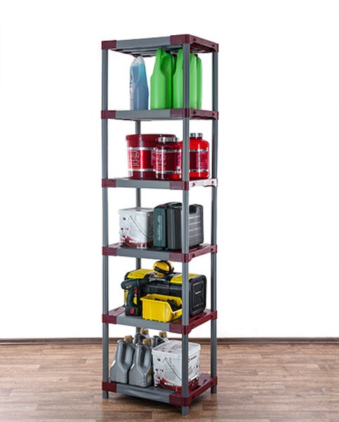 PROREGAL Kunststoffregal Big Grey Bear Extra-Tall HxBxT 220 x 70 x 46 cm Fachlast 160 kg Grau/Rot