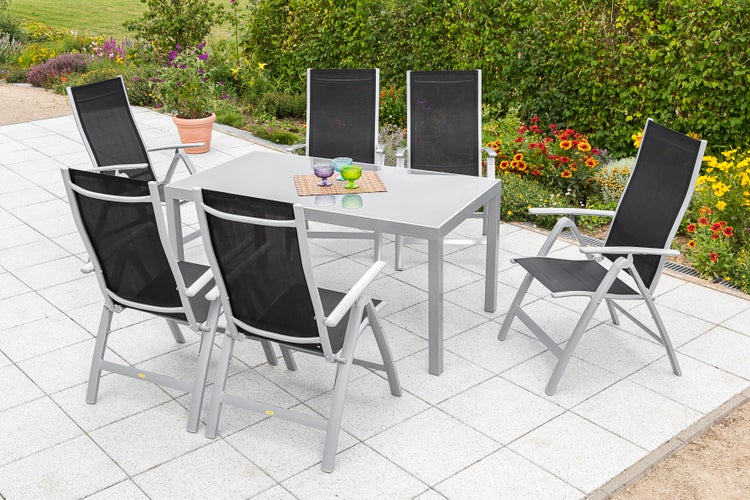 Carrara Gartenmöbelset 7tlg., Tisch 150x90 cm, schwarz