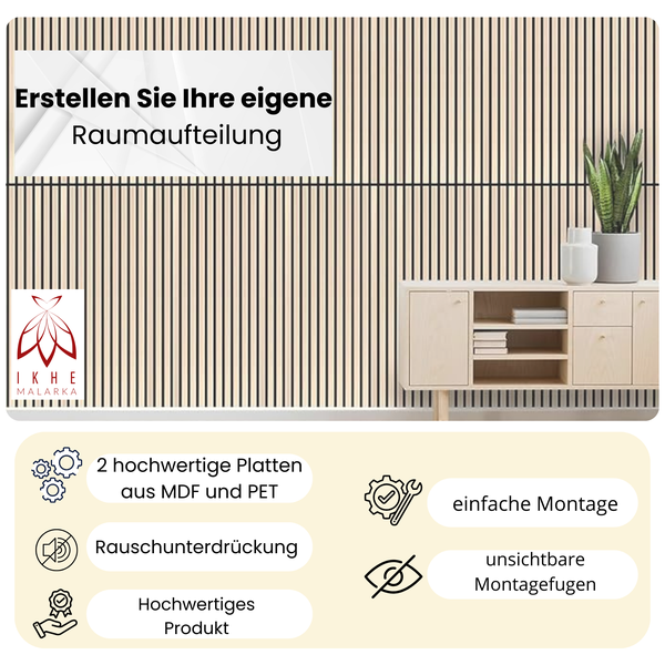 Akustikpaneele 3D Lamellen MDF mit Filz 1040x520x15mm – 2 Stück (1,08m²) | Schallabsorbierend & dekorativ | Holzoptik Wandverkleidung (11001D)