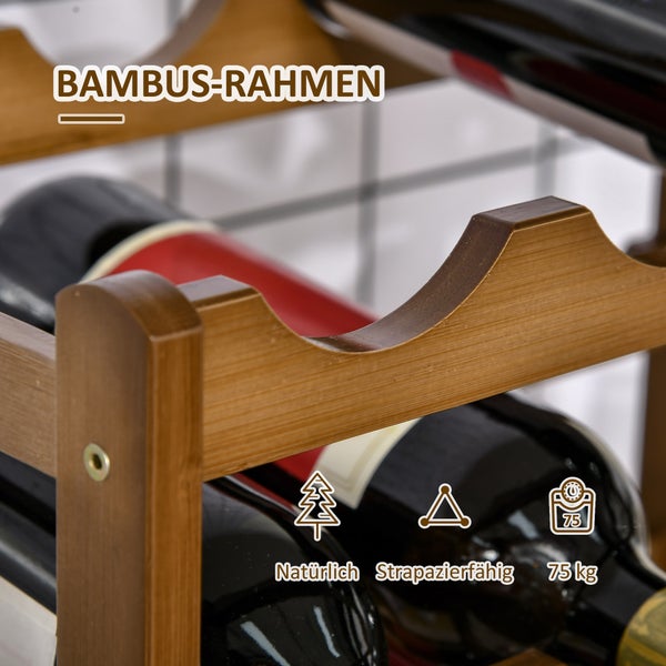 HOMCOM Weinregal Flaschenregal Weinhalter für 16 Flaschen Wasserfestes Standregal Getränkeregal aus Bambus Braun 43 x 23,5 x 38 cm