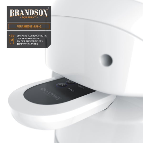 Brandson Turmventilator, Säulenventilator inkl. Fernbedienung, osziellierend, leise, Ventilator mit Timer & 3 Geschwindigkeiten, Weiß