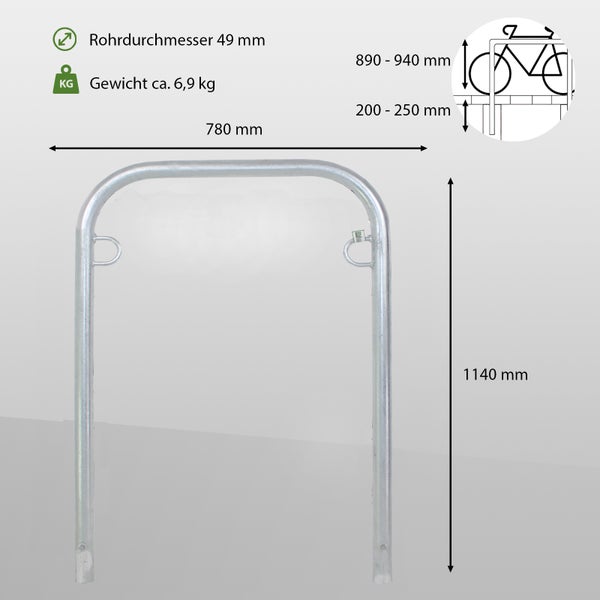 Abbildung eines Fahrradständers mit Maßangaben