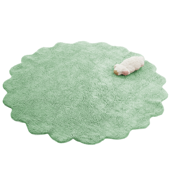 Runder Kinderteppich in Blumenform mit weichem Hochflor und Plüschtier