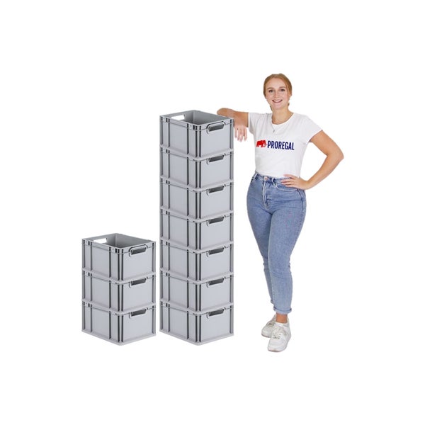 PROREGAL Spar Set 10x Eurobox Nextgen Economy Mit Auflagedeckel & 4x Schiebeschnappverschlüsse Gelb Griffe Offen HxBxT 22 x 30 x 40 cm 20 Liter