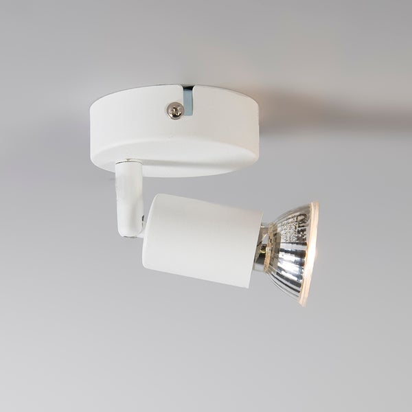 Einflammiger, verstellbarer Strahler aus Metall in Weiß für Wand oder Decke.
