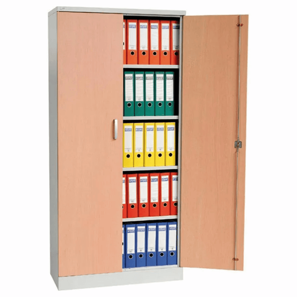 PROREGAL Aktenschrank Beetle 4 Fachböden HxBxT 195 x 92 x 42 cm Weiß & Buche