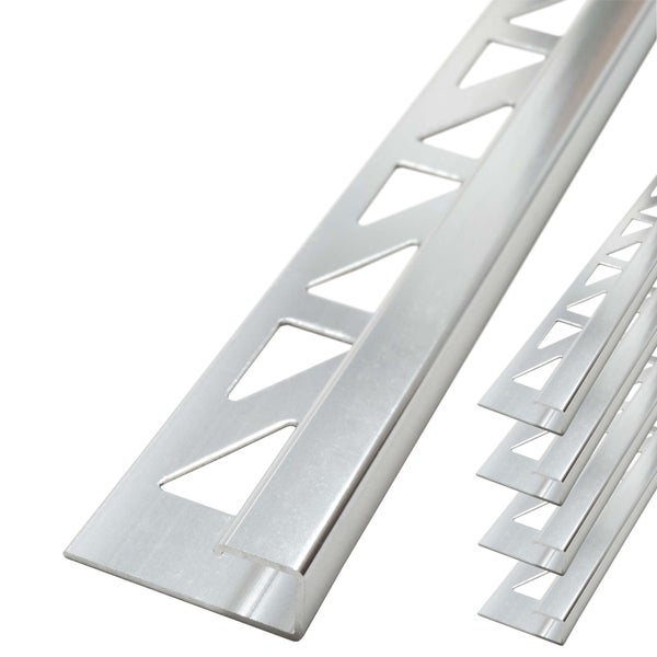 Silberne Fliesenschiene aus Aluminium, quadratisches Abschlussprofil.