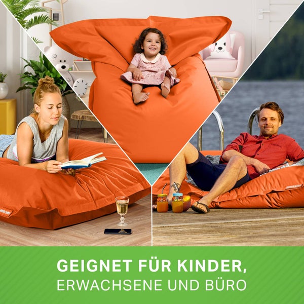 Green Bean Sitzsack XXL 140x180cm 380 Liter Kinder & Erwachsene Bean Bag EPS Perlen Füllung Riesensitzsack Groß Draußen Outdoor Liegekissen Waschbar Wetterfest Lounge Sitzkissen Bodenkissen Orange