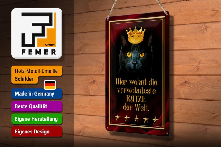 Blechschild Spruch 20x30cm hier wohnt Katze der Welt