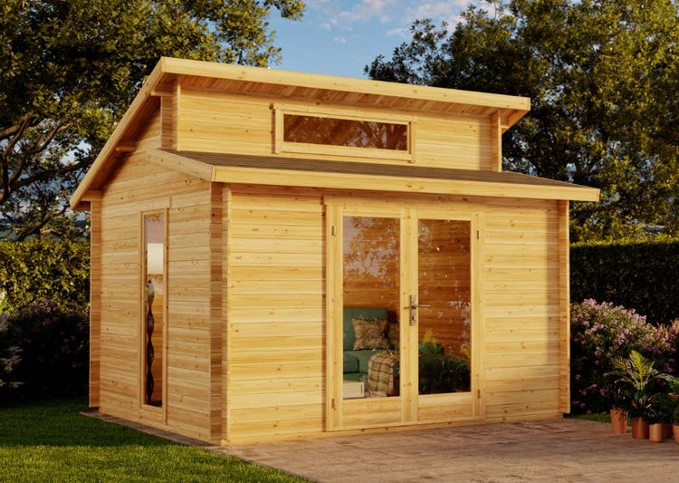 Alpholz Gartenhaus Lausitz Petite Gartenhaus aus Holz in natur, Holzhaus mit 28 mm Wandstärke, Blockbohlenhaus mit Montagematerial imprägniert 4x3,2m