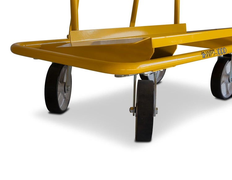 Gelber Transportwagen mit Rädern.