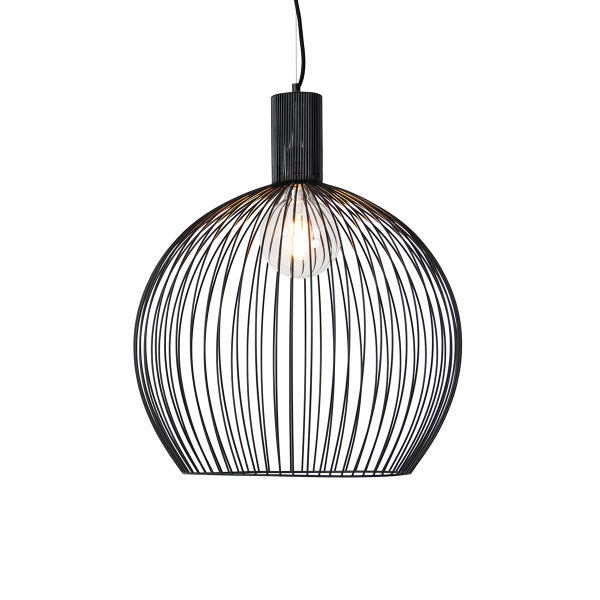 Schwarze Pendelleuchte mit sphärischem Lampenschirm aus Metalldraht