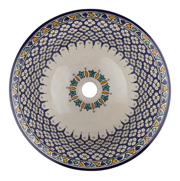 Rundes Aufsatzwaschbecken mit blauem Blumenmuster