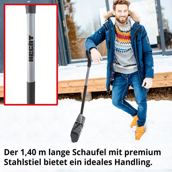 Schneeschieber mit Stahlstiel und Hecht Logo
