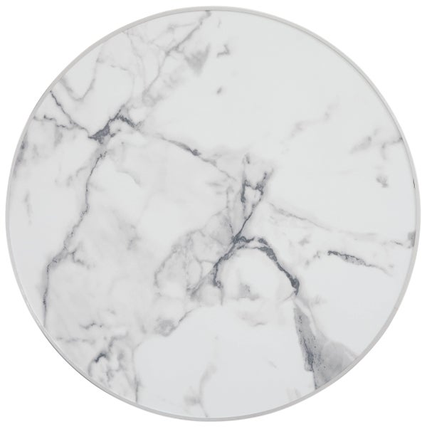 Runde Tischplatte mit Marmor-Effekt und schmaler Einfassung.