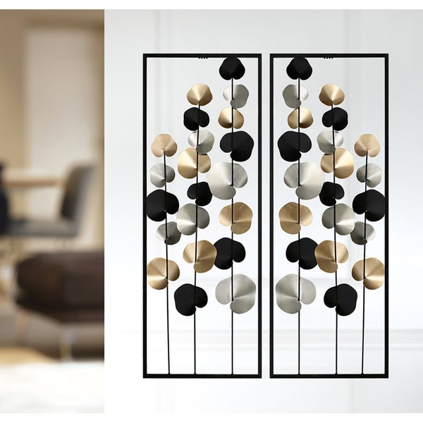 Wandrelief GILDE 2er Set RANKEN Dekoobjekte gold-schwarz-silber Höhe 84cm Metall
