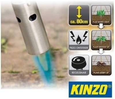 Kinzo K0318 Unkrautbrenner Unkrautvernichter 80cm, inkl 10 Butangaskartuschen je 227g, Gasbrenner mit Piezozündung, Abflammgerät max 1000 °C, Brenner Flamme regulierbar,ideal als Grillanzünder, Shisha
