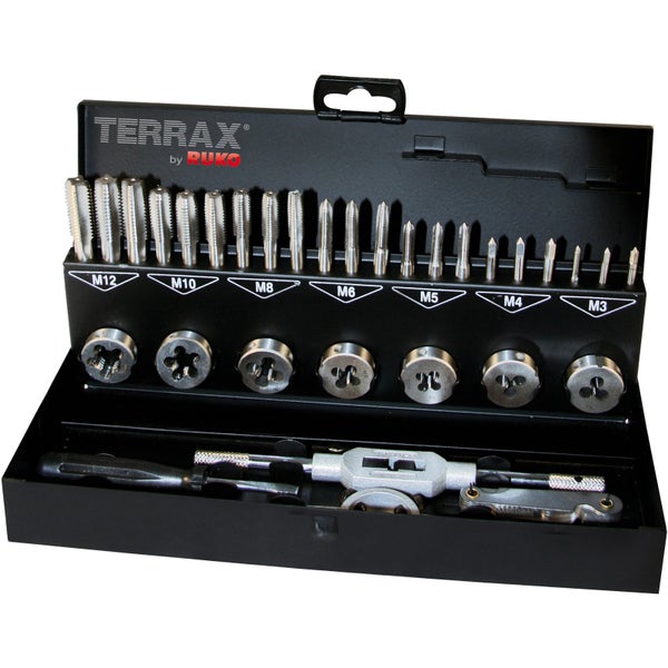 TERRAX by RUKO Gewindeschneidwerkzeug-Satz 31tlg. HSS in Stahlblechkassette - A245013