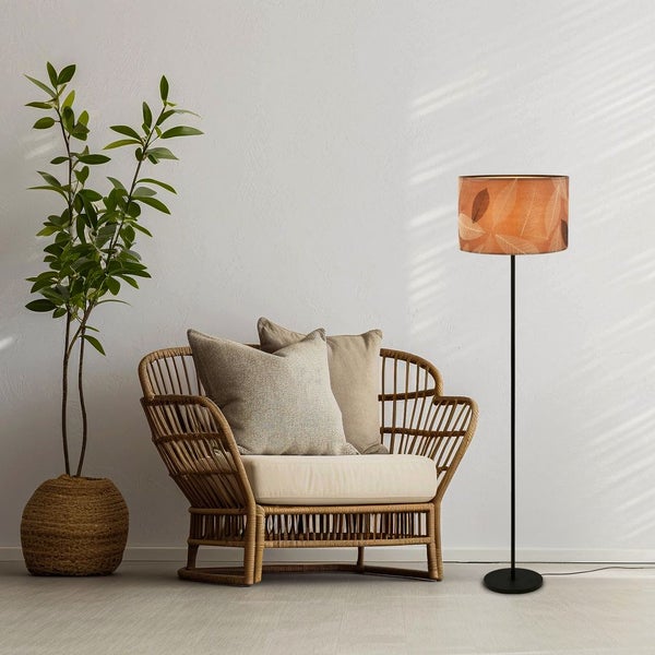 Briloner Mata Stehlampe, Blätterdekor, Ein/Aus Fußtaster, Boho-Stil, E27 Fassung, Caffefarben, Ø35 x 161 cm