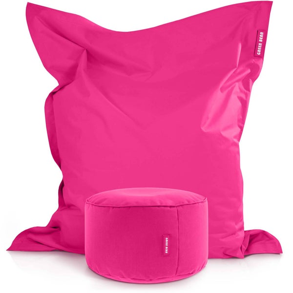 Green Bean 2er Set XXL Sitzsack inkl. Pouf fertig befüllt mit EPS-Perlen - Riesensitzsack 140x180 Lounge Sitz-Kissen Bean-Bag Chair  - Pink