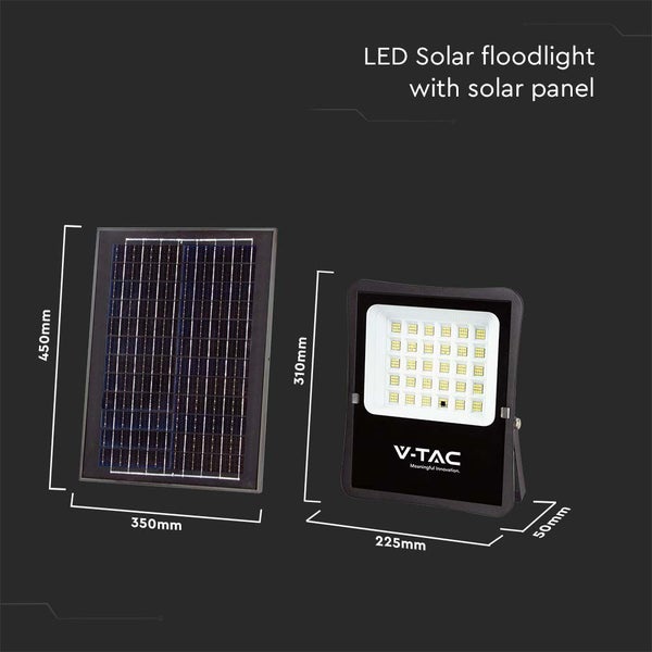 V-TAC VT-55300 - Solar-Flutlicht - IP65 - Schwarzes Gehäuse - 2400 Lumen - 6400K