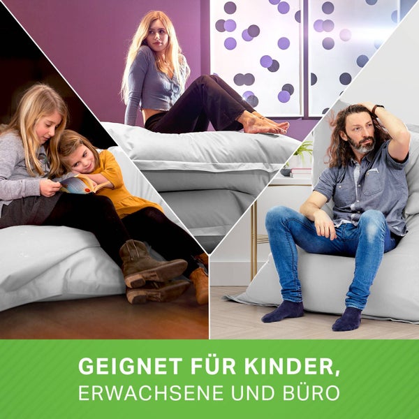 Green Bean Outdoor Sitzsack XXL 140x180cm 380 Liter Kinder & Erwachsene Bean Bag EPS Perlen Füllung Riesensitzsack Groß Liegekissen Waschbar Wetterfest Lounge Chair Sitzkissen Bodenkissen Steingrau