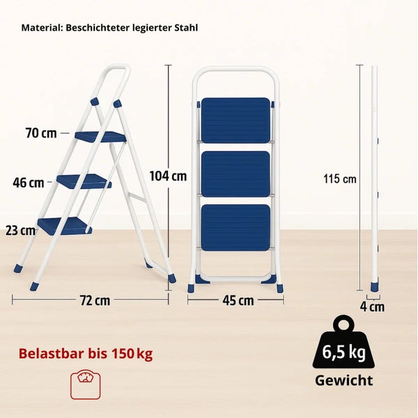 Leiter aus beschichtetem legiertem Stahl mit den Maßangaben
