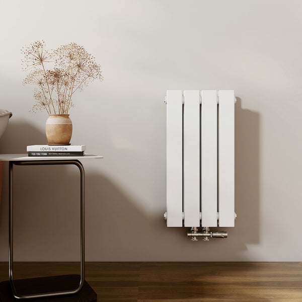 EMKE Heizkörper Flach Heizkörper Design Paneelheizkörper Vertikal,Doppellagig, Mittelanschluss, 600 x 300 mm，446W Weiß