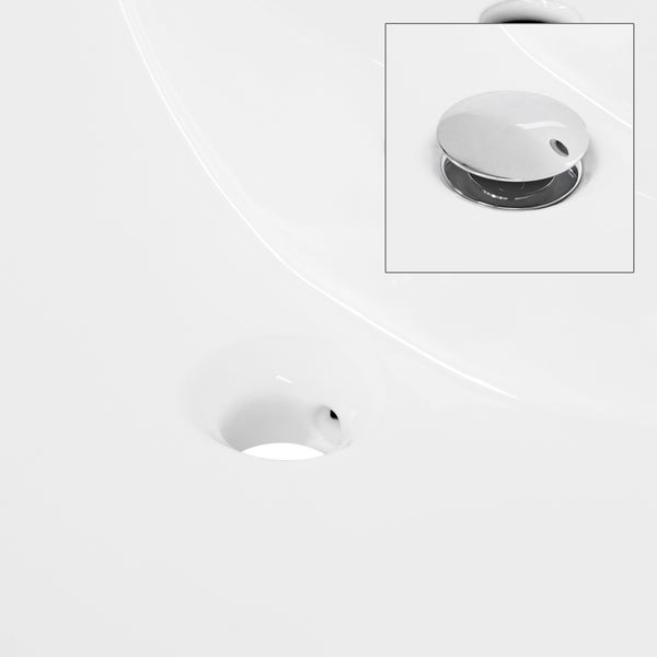 Aufsicht auf ein rechteckiges Waschbecken aus Keramik