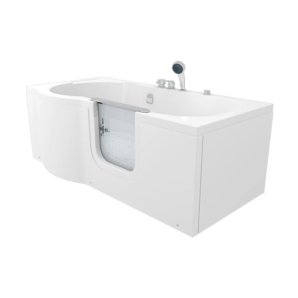Begehbare Badewanne mit Duschkopf und Armaturen