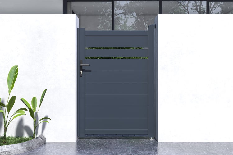 Gartentür aus Aluminium mit horizontalen Lamellen