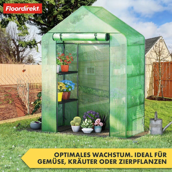 FLOORDIREKT Gewächshaus Harrest - Langlebig - UV-beständig - Metallablagegitter und Stahlrahmen - Schmal