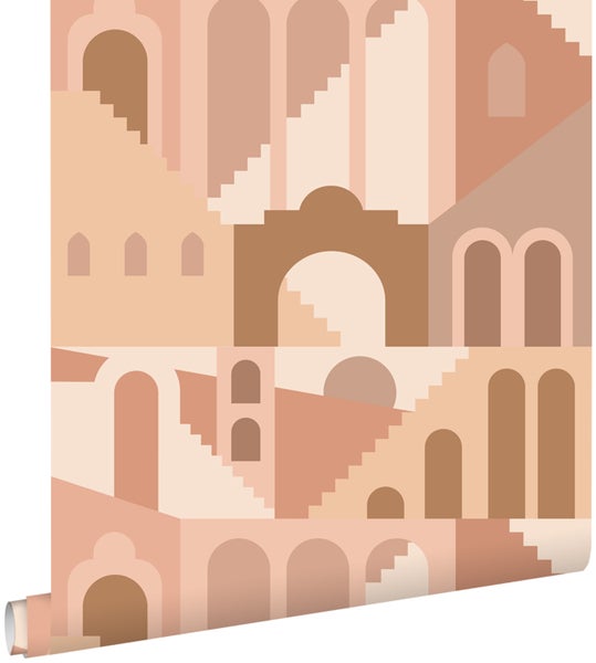 ESTAhome Tapete Mediterrane Häuser Terrakottarosa - 50 x 900 cm - 139627