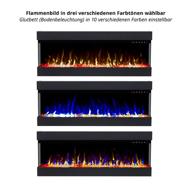 Glow Fire Elektrokamin 'Clear 50' | Multicolor LED Wandkamin mit Heizung in weiss (1600 W) | HxBxT: 52,5x151,7x22,3 cm
