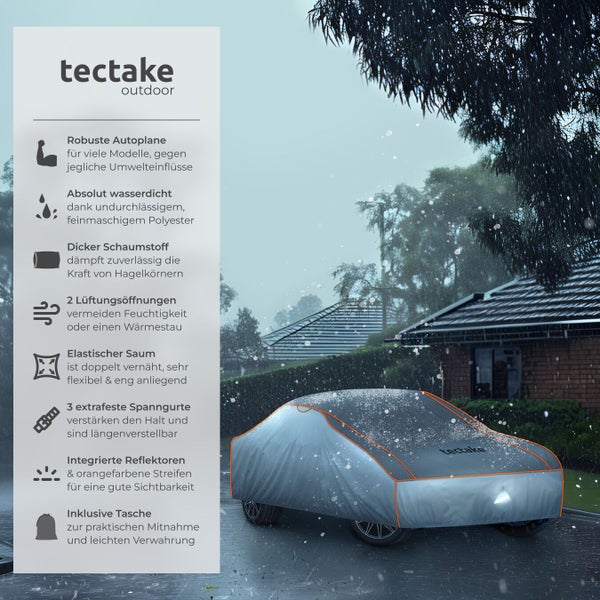 Auto mit tectake-Autoabdeckung zum Schutz vor Witterungseinflüssen