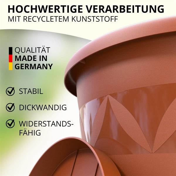Plastard Blumentopf Capri 55 cm Durchmesser mit Untersetzer in Terrakotta