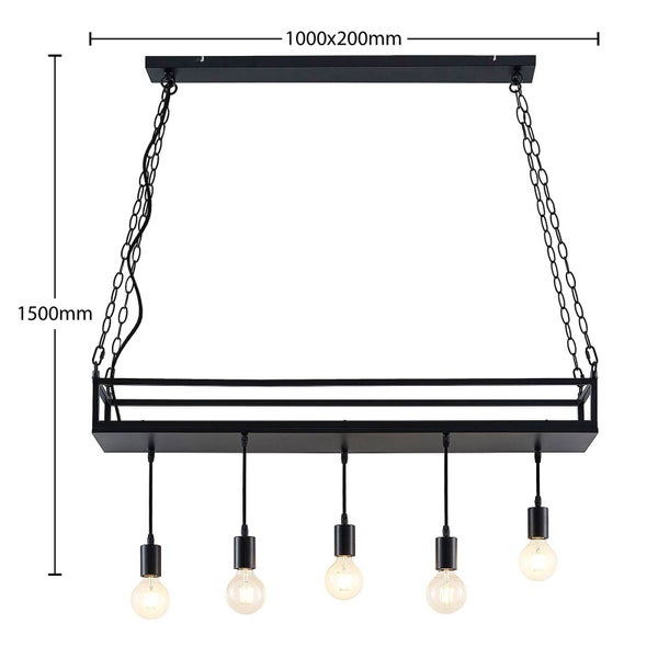 Lindby Pendelleuchte Kirista (Retro, Vintage Antik) in Schwarz aus Metall (5 flammig E27) - Deckenlampe Esstischlampe Hängelampe Hängeleuchte Wohnzimmerleuchte