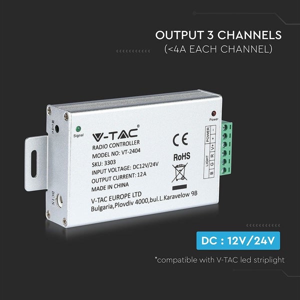 V-TAC Funksteuerung für LED-Stripes, kompatibel mit 12 V und 24 V