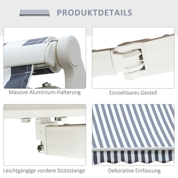 Outsunny Markise, Gelenkarmmarkise, 2,95 x 2,45 m, Alu, Grau,Weiß