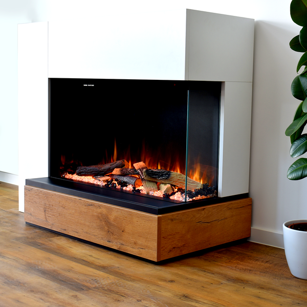 Glow Fire Elektrokamin 'Einstein' Rechtssoffen| LED Standkamin in weiß mit Heizung (1500 W) | HxBxT: 109x89x51cm