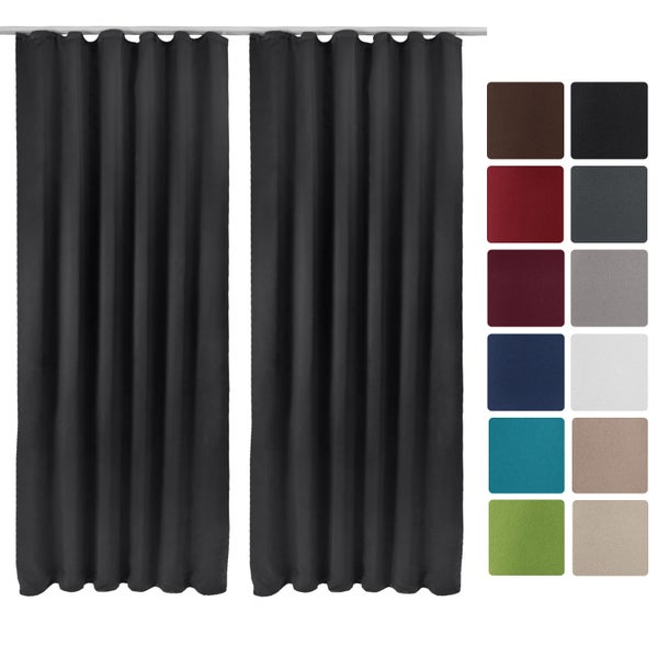 Beautissu Amelie BK Vorhang mit Kräuselband 140x245cm Schwarz (2tlg)