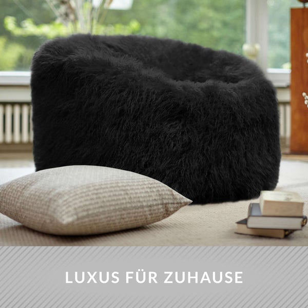 Green Bean Sitzsack Fellotpik mit Füllmaterial (EPS Perlen) - Indoor Maße ca 100 x 55 cm - Bean Bag Sitzkissen Sitzpuff Sitzsessel Bodenkissen Lounge Schwarz