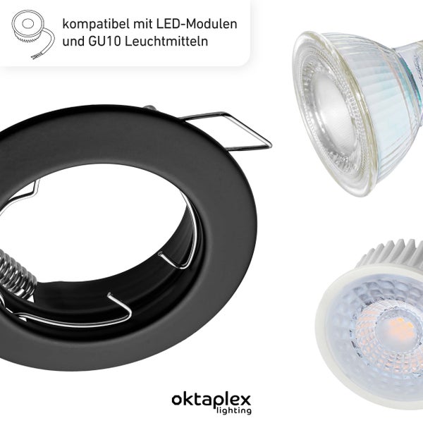 Oktaplex Lighting 6er Set LED Einbaustrahler Sedan - mit LED Modul 4,8W 2700K 230V 380lm Warmweiß 110° - Spot Schwarz Lochmaß 60mm