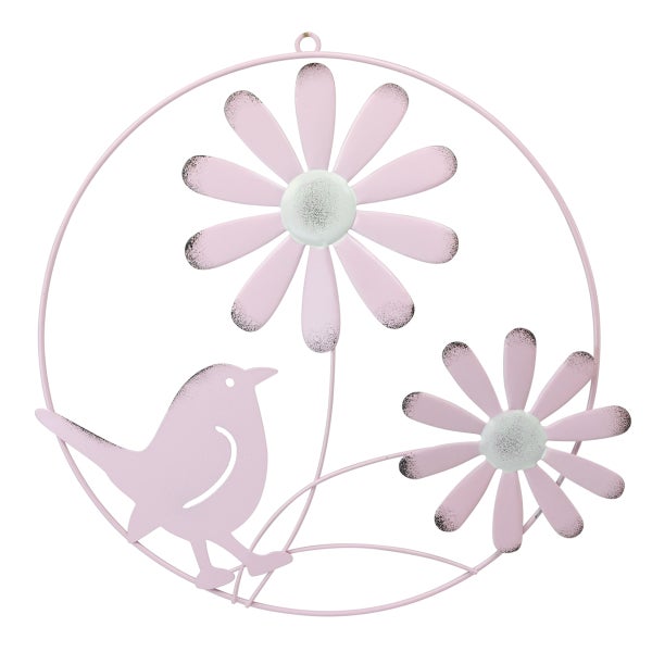 Dekorative Wanddekoration mit Vogel und Blumenmotiven in einem kreisförmigen Rahmen