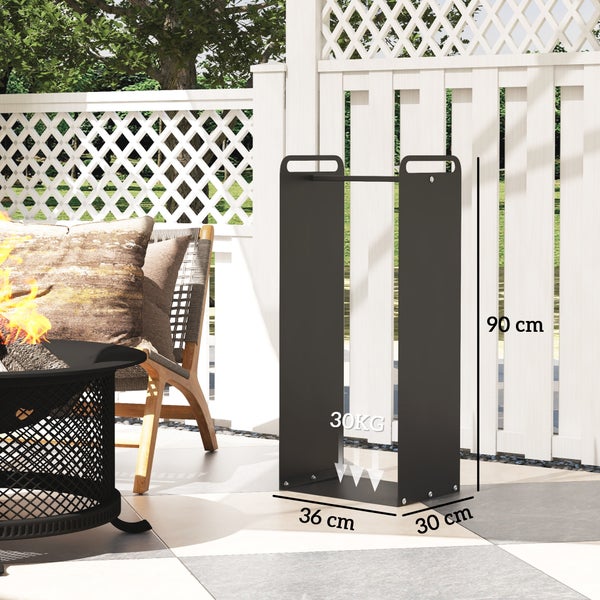 Outsunny Kaminholzregal, mit Griffe, für Outdoor, Indoor, bis 30 kg, 36 x 30 x 90 cm, Stahl, Schwarz
