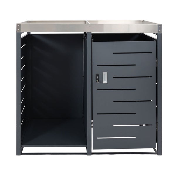 Doppel-Mülltonnenbox aus Metall mit Tür und Schloss